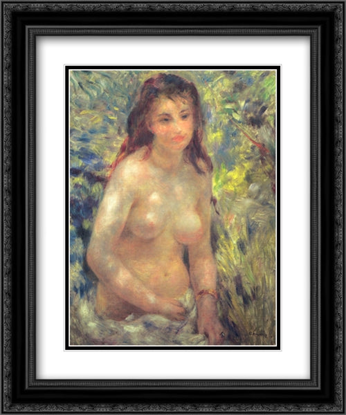 Study: Torso, Sunlight Effect 20x24 Black Ornate Wood Framed Art Print Poster with Double Matting by Renoir, Pierre Auguste