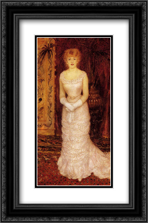 Portrait of the Actress Jeanne Samary 16x24 Black Ornate Wood Framed Art Print Poster with Double Matting by Renoir, Pierre Auguste