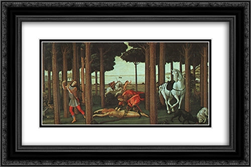 The Story of Nastagio degli Onesti (second episode) 24x16 Black Ornate Wood Framed Art Print Poster with Double Matting by Botticelli, Sandro