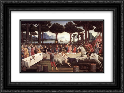 The Story of Nastagio degli Onesti (third episode) 24x18 Black Ornate Wood Framed Art Print Poster with Double Matting by Botticelli, Sandro