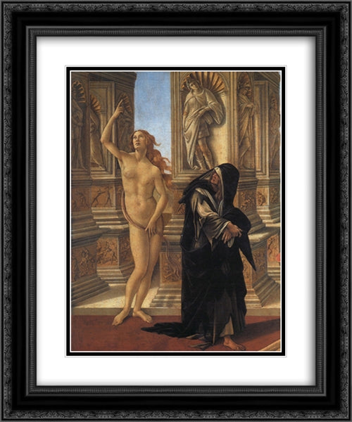 Calumny, detail of Truth and Remorse 20x24 Black Ornate Wood Framed Art Print Poster with Double Matting by Botticelli, Sandro