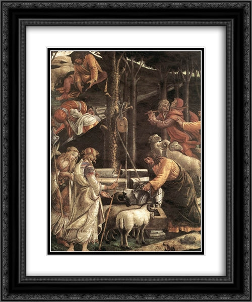 Scenes from the Life of Moses [detail: 1] 20x24 Black Ornate Wood Framed Art Print Poster with Double Matting by Botticelli, Sandro