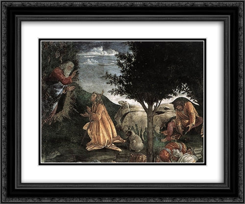Scenes from the Life of Moses [detail: 2] 24x20 Black Ornate Wood Framed Art Print Poster with Double Matting by Botticelli, Sandro