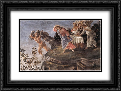 The Temptation of Christ [detail: 6] 24x18 Black Ornate Wood Framed Art Print Poster with Double Matting by Botticelli, Sandro