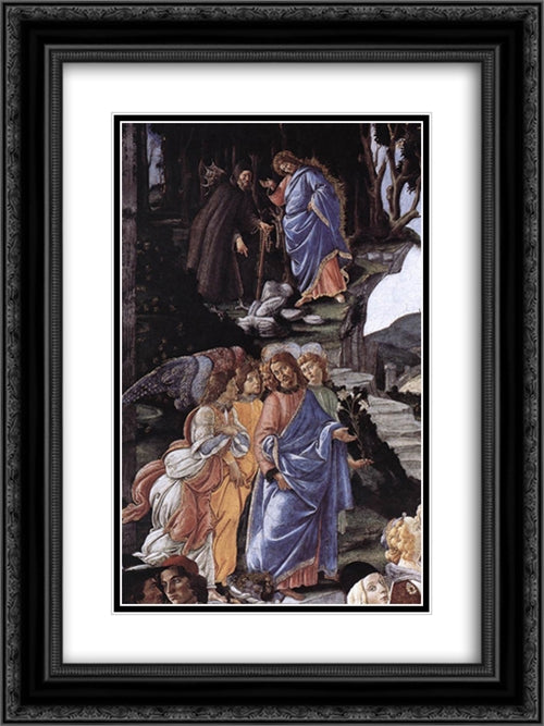 The Temptation of Christ [detail: 1] 18x24 Black Ornate Wood Framed Art Print Poster with Double Matting by Botticelli, Sandro