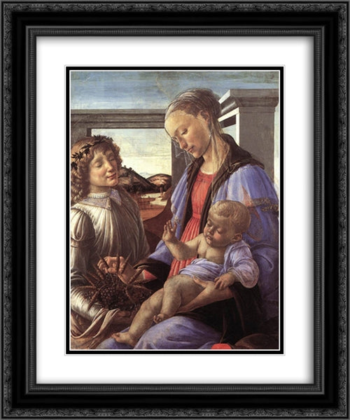 Madonna and Child with an Angel 20x24 Black Ornate Wood Framed Art Print Poster with Double Matting by Botticelli, Sandro
