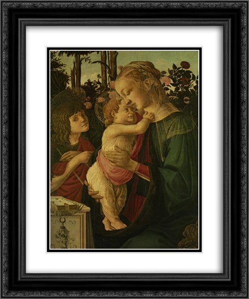 The Madonna and Child with the Infant Saint John the Baptist 20x24 Black Ornate Wood Framed Art Print Poster with Double Matting by Botticelli, Sandro
