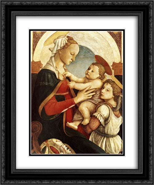 Madonna and Child with an Angel 20x24 Black Ornate Wood Framed Art Print Poster with Double Matting by Botticelli, Sandro