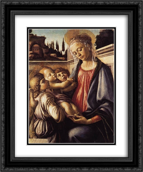 Madonna and Child and Two Angels 20x24 Black Ornate Wood Framed Art Print Poster with Double Matting by Botticelli, Sandro