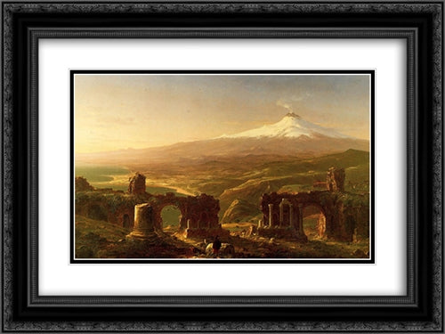 Mount Etna from Taormina 24x18 Black Ornate Wood Framed Art Print Poster with Double Matting by Cole, Thomas