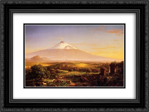 Mount Etna 24x18 Black Ornate Wood Framed Art Print Poster with Double Matting by Cole, Thomas