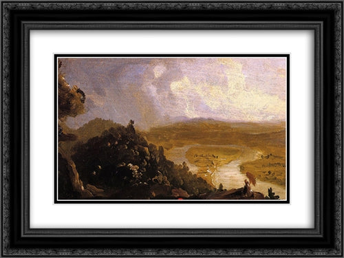 Sketch for 'View from Mount Holyoke, Northampton, Massachusetts, after a Thunderstorm' (The Oxbow) 24x18 Black Ornate Wood Framed Art Print Poster with Double Matting by Cole, Thomas