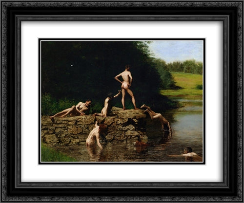 Swimming 24x20 Black Ornate Wood Framed Art Print Poster with Double Matting by Eakins, Thomas