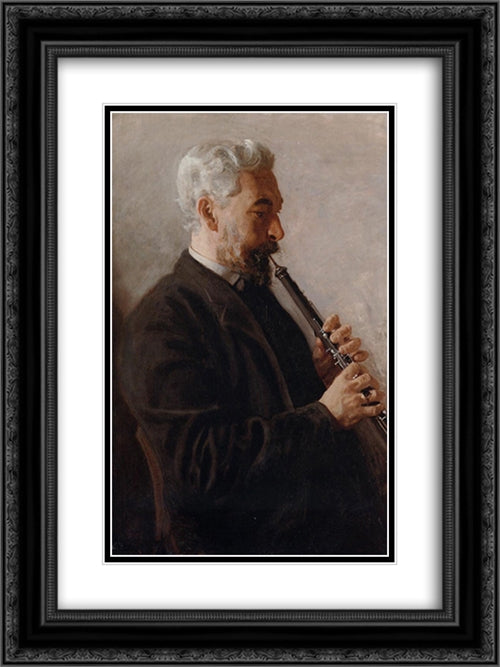 The Oboe Player 18x24 Black Ornate Wood Framed Art Print Poster with Double Matting by Eakins, Thomas