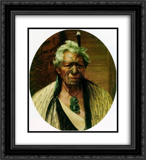 A Noble Northern Chief, Atama Paparangi 20x22 Black Ornate Wood Framed Art Print Poster with Double Matting by Goldie, Charles