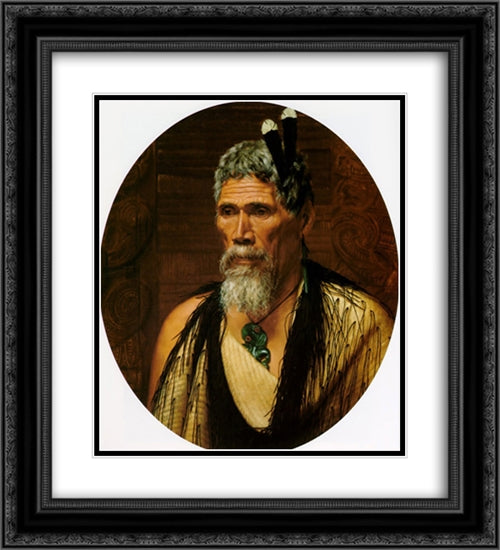 Anaha Te Rahui, the celebrated carver of Rotorua 20x22 Black Ornate Wood Framed Art Print Poster with Double Matting by Goldie, Charles