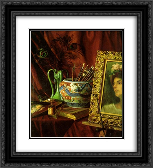 Study of a still life 20x22 Black Ornate Wood Framed Art Print Poster with Double Matting by Goldie, Charles