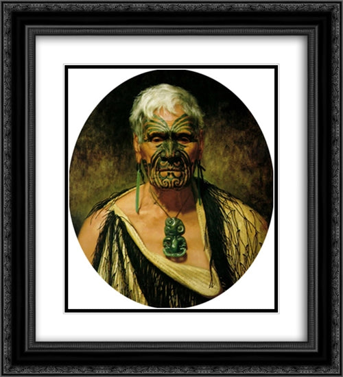Te Aho: a noted Waikato warrior 20x22 Black Ornate Wood Framed Art Print Poster with Double Matting by Goldie, Charles