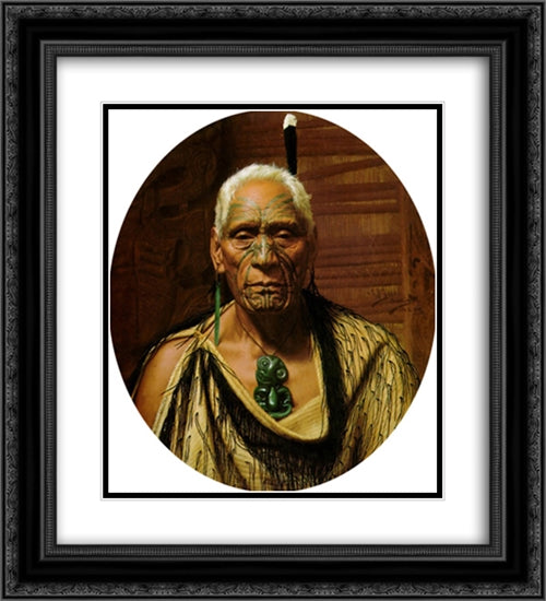 Te Hau'Takiri Wharepapa 20x22 Black Ornate Wood Framed Art Print Poster with Double Matting by Goldie, Charles