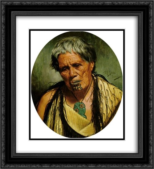 Te Hei Ngatiraukawa 20x22 Black Ornate Wood Framed Art Print Poster with Double Matting by Goldie, Charles
