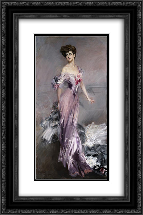 Portrait of Mrs. Howard Johnston 16x24 Black Ornate Wood Framed Art Print Poster with Double Matting by Boldini, Giovanni