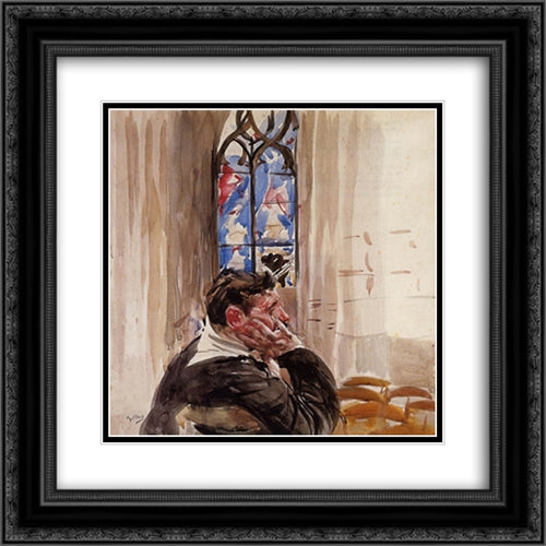 Portrait of a Man in Church 20x20 Black Ornate Wood Framed Art Print Poster with Double Matting by Boldini, Giovanni