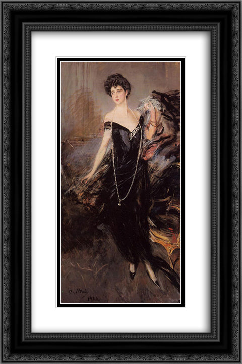 Portrait of Donna Franca Florio 16x24 Black Ornate Wood Framed Art Print Poster with Double Matting by Boldini, Giovanni