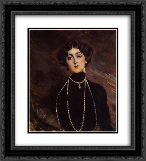 Portrait of Lina Cavalieri 20x22 Black Ornate Wood Framed Art Print Poster with Double Matting by Boldini, Giovanni