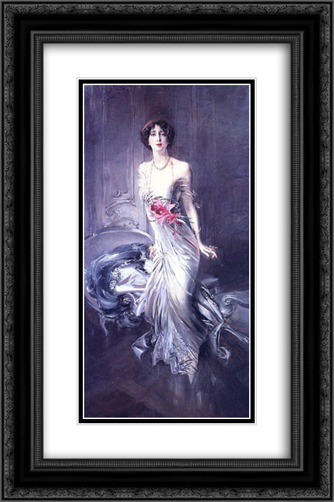 Portrait of Madame E. L. Doyen 16x24 Black Ornate Wood Framed Art Print Poster with Double Matting by Boldini, Giovanni