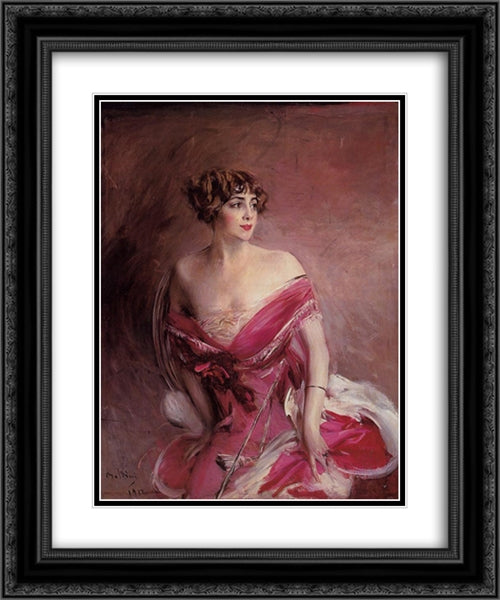 Portrait of Mlle de Gillespie, 'La Dame de Biarritz' 20x24 Black Ornate Wood Framed Art Print Poster with Double Matting by Boldini, Giovanni