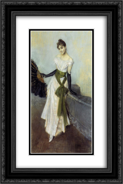 Portrait of Signorina Concha de Ossa 16x24 Black Ornate Wood Framed Art Print Poster with Double Matting by Boldini, Giovanni