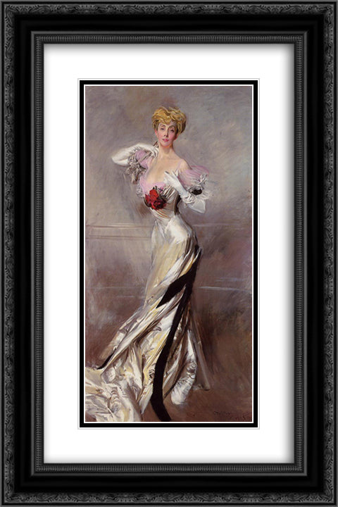 Portrait of the Countess Zichy 16x24 Black Ornate Wood Framed Art Print Poster with Double Matting by Boldini, Giovanni