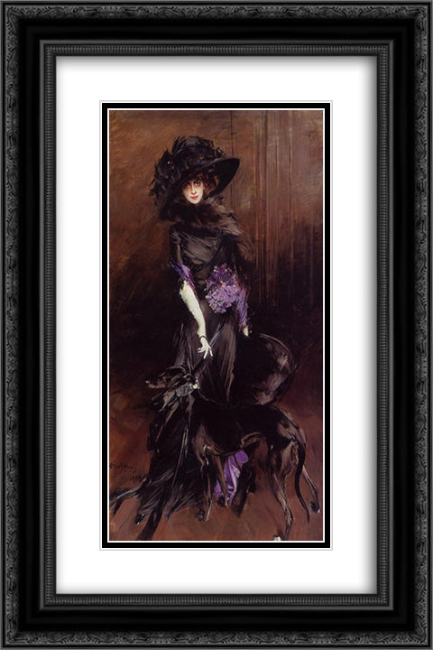 Portrait of the Marchesa Luisa Casati, with a Greyhound 16x24 Black Ornate Wood Framed Art Print Poster with Double Matting by Boldini, Giovanni