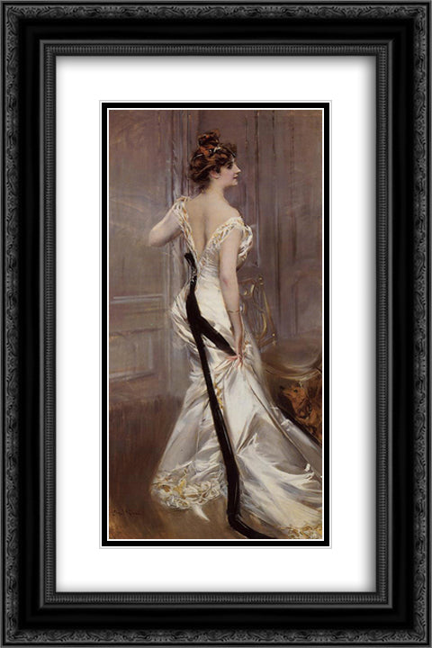 The Black Sash 16x24 Black Ornate Wood Framed Art Print Poster with Double Matting by Boldini, Giovanni