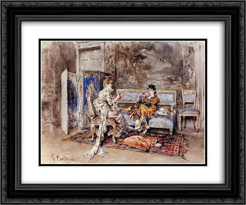 The Conversation 24x20 Black Ornate Wood Framed Art Print Poster with Double Matting by Boldini, Giovanni