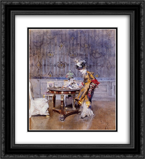 The Letter 20x22 Black Ornate Wood Framed Art Print Poster with Double Matting by Boldini, Giovanni