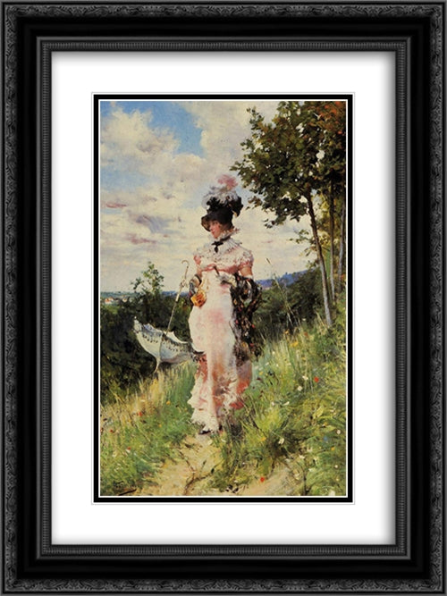 The Summer Stroll 18x24 Black Ornate Wood Framed Art Print Poster with Double Matting by Boldini, Giovanni