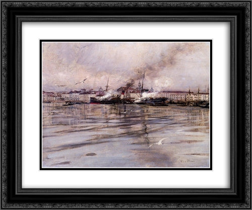 View of Venice 24x20 Black Ornate Wood Framed Art Print Poster with Double Matting by Boldini, Giovanni