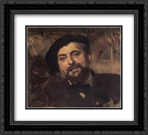 Portrait of the Artist Ernest'Ange Duez (1843'1896) 22x20 Black Ornate Wood Framed Art Print Poster with Double Matting by Boldini, Giovanni