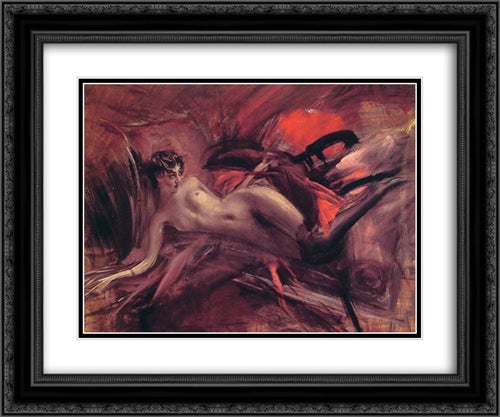 Reclining Nude 24x20 Black Ornate Wood Framed Art Print Poster with Double Matting by Boldini, Giovanni