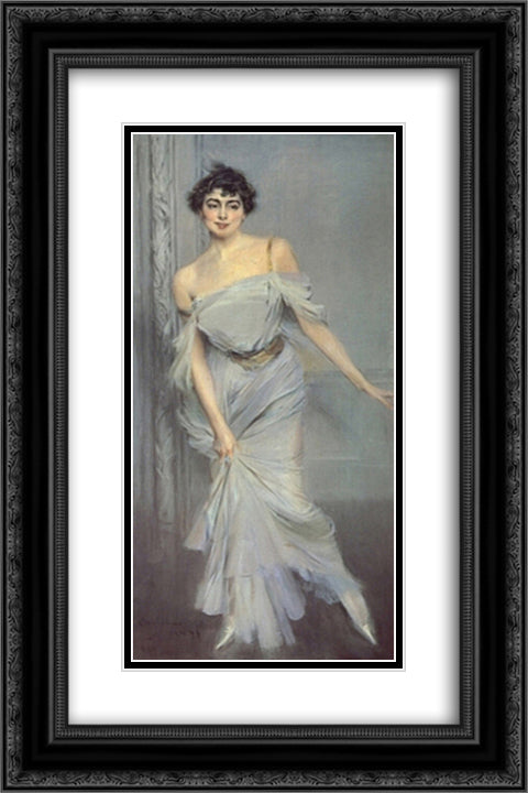 Madame Charles Max 16x24 Black Ornate Wood Framed Art Print Poster with Double Matting by Boldini, Giovanni