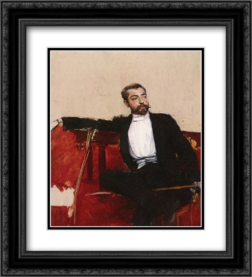 L'uomo Dallo Sparato 20x22 Black Ornate Wood Framed Art Print Poster with Double Matting by Boldini, Giovanni