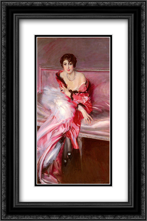 Portrait Of Madame Juillard In Red 16x24 Black Ornate Wood Framed Art Print Poster with Double Matting by Boldini, Giovanni