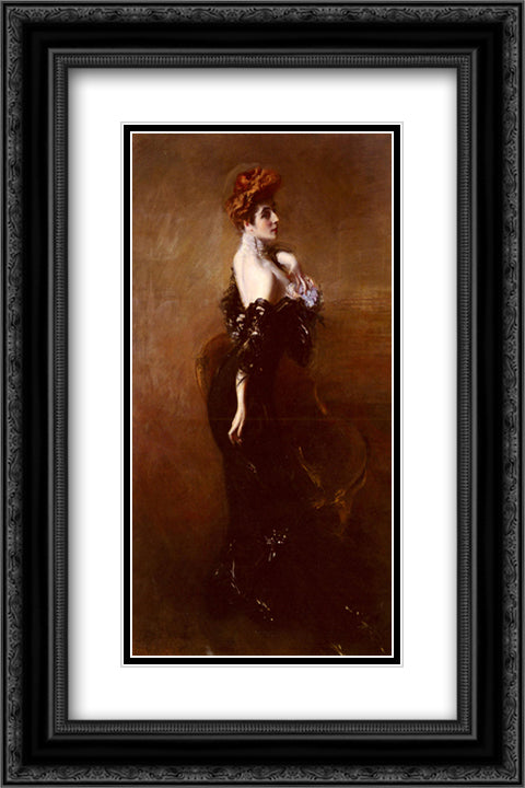 Portrait Of Madame Pages In Evening Dress 16x24 Black Ornate Wood Framed Art Print Poster with Double Matting by Boldini, Giovanni