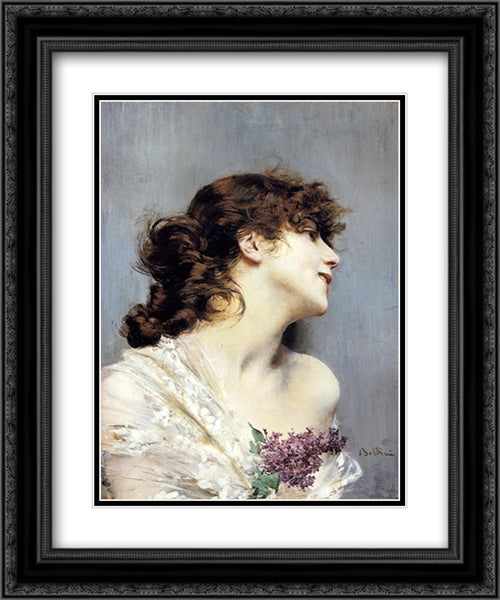 Profile Of A Young Woman 20x24 Black Ornate Wood Framed Art Print Poster with Double Matting by Boldini, Giovanni