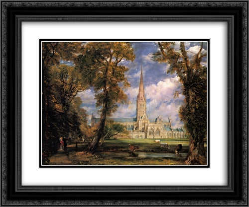 Salisbury Cathedral from the Bishops' Grounds 24x20 Black Ornate Wood Framed Art Print Poster with Double Matting by Constable, John