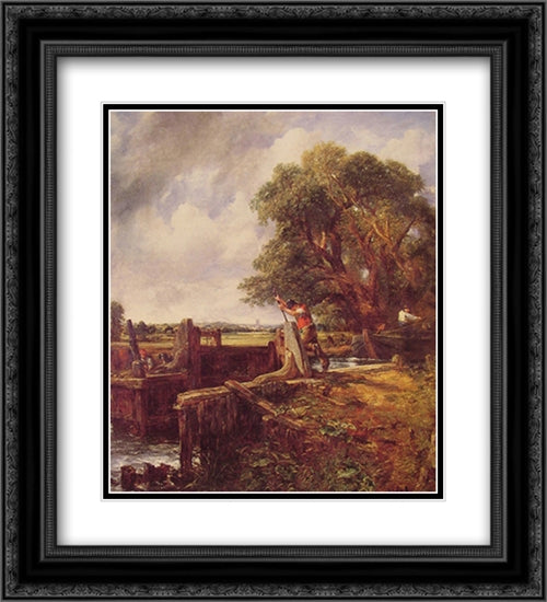 A Boat Passing a Lock 20x22 Black Ornate Wood Framed Art Print Poster with Double Matting by Constable, John