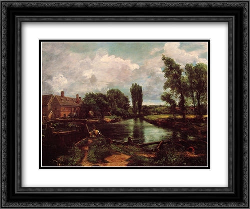 A Water'Mill 24x20 Black Ornate Wood Framed Art Print Poster with Double Matting by Constable, John