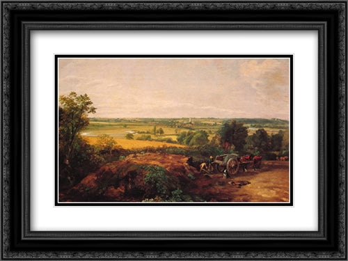 View of Dedham 24x18 Black Ornate Wood Framed Art Print Poster with Double Matting by Constable, John