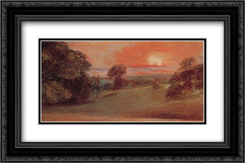 Evening Landscape at East Bergholt 24x16 Black Ornate Wood Framed Art Print Poster with Double Matting by Constable, John